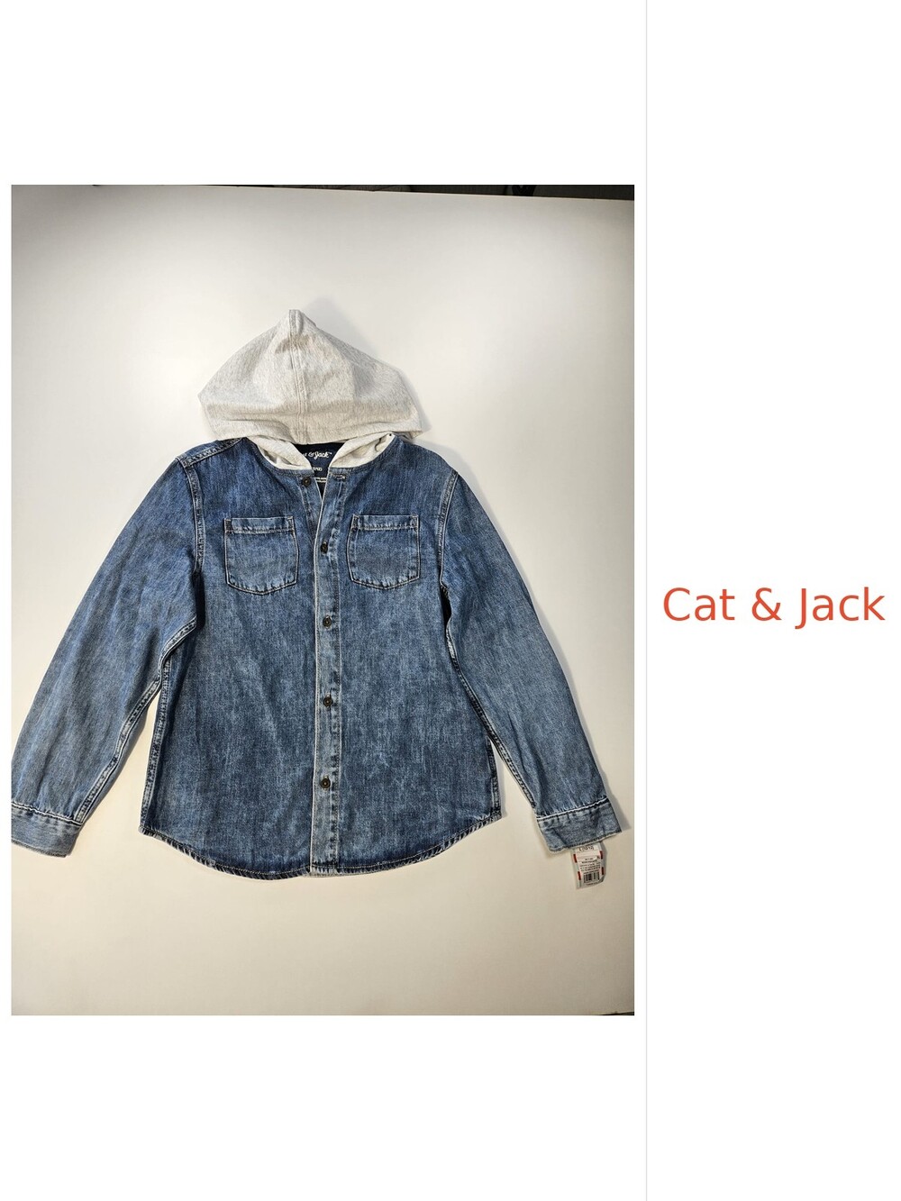 NWT Cat & Jack Girls Denim Hooded Shirt Jacket Size L 10/12 Blue Jean Shacket